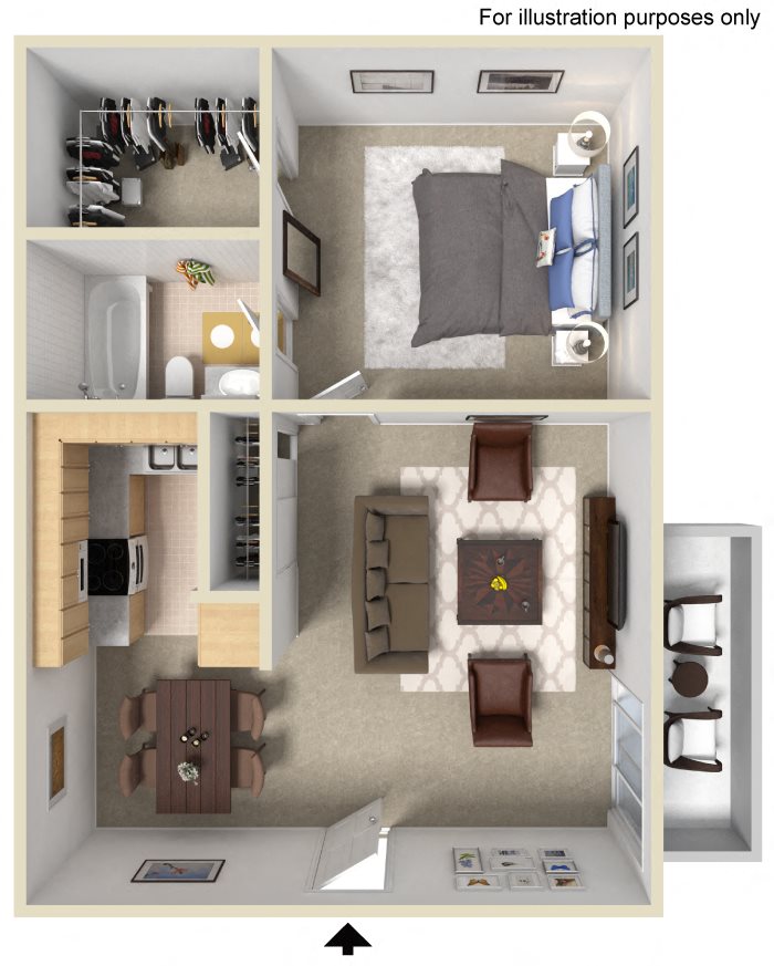 1 Bed 1 Bath Floor Plan 1 Bed 1 Bath Floor Plan at Morning View Terrace Apartments, 439 W El Norte Parkway, Ste 102, Escondido